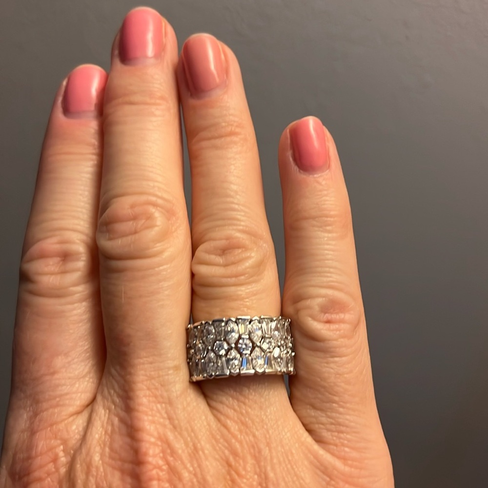 Diamonique 3 row band ring
